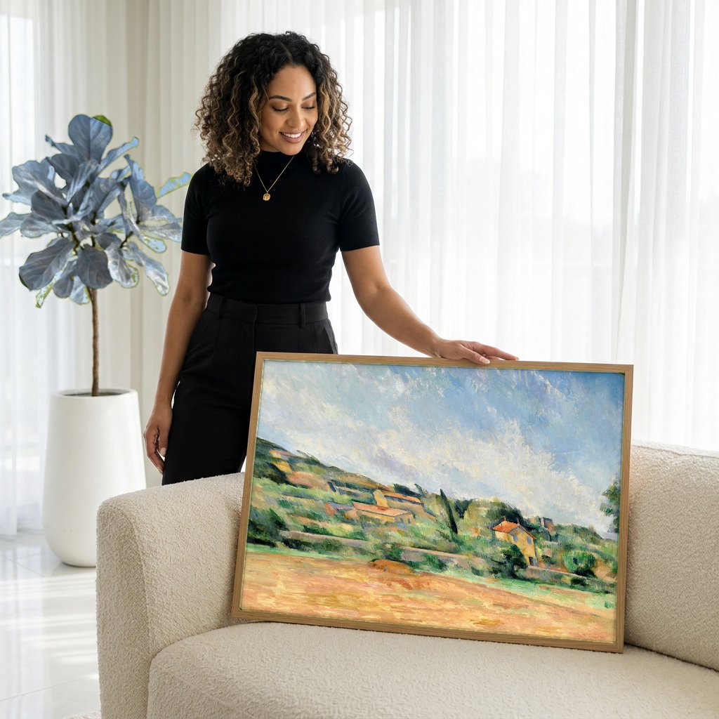 Quadro Decorativo Paisagem Provençal - Paul Cézanne com modelo em ambiente