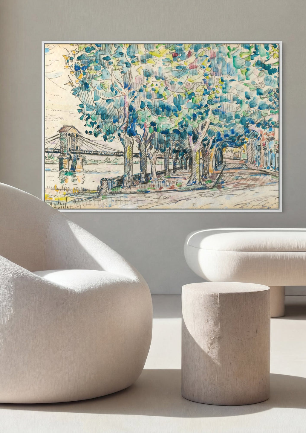 Quadro Decorativo Paisagem com Ponte - Paul Signac em ambiente decorado