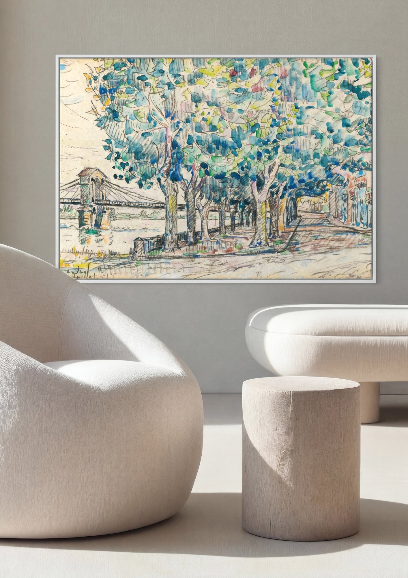 Quadro Decorativo Paisagem com Ponte - Paul Signac em ambiente decorado