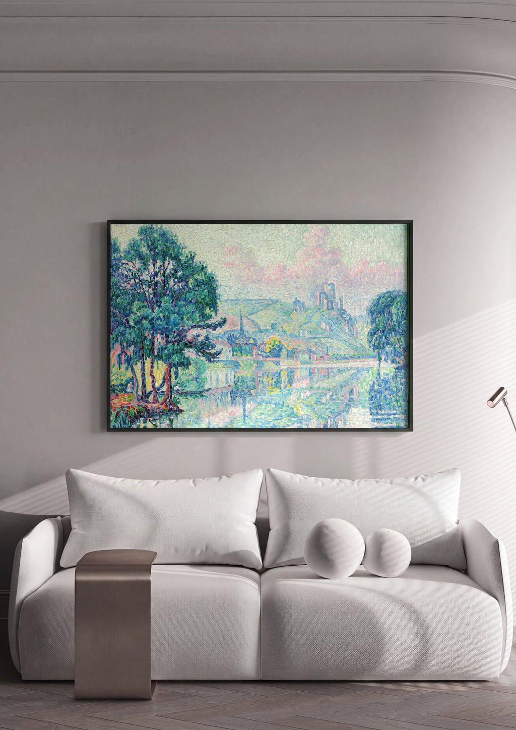 Quadro Decorativo Rio em Les Andelys - Paul Signac em ambiente decorado