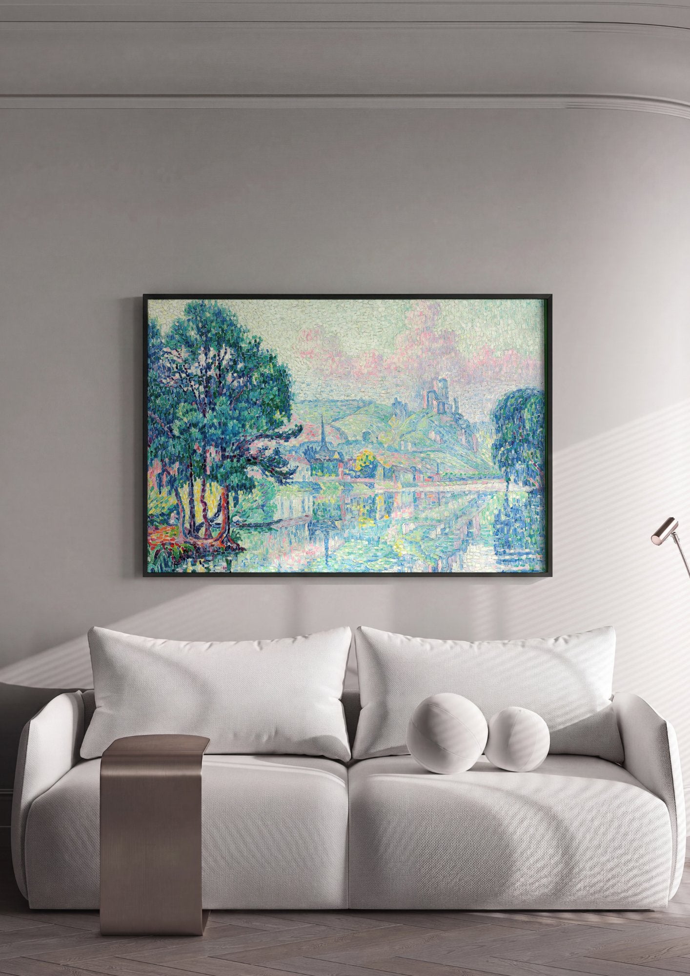 Quadro Decorativo Rio em Les Andelys - Paul Signac em ambiente decorado