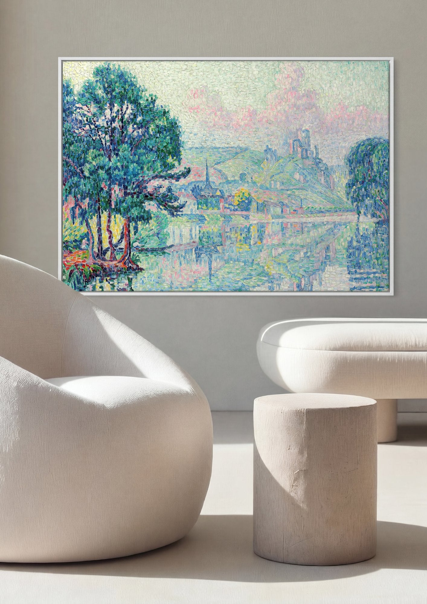 Quadro Decorativo Rio em Les Andelys - Paul Signac em ambiente decorado