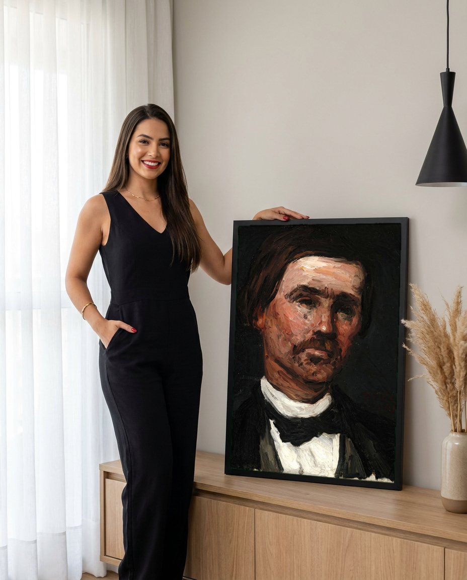Quadro Decorativo Retrato do Artista - Paul Cézanne com modelo em ambiente