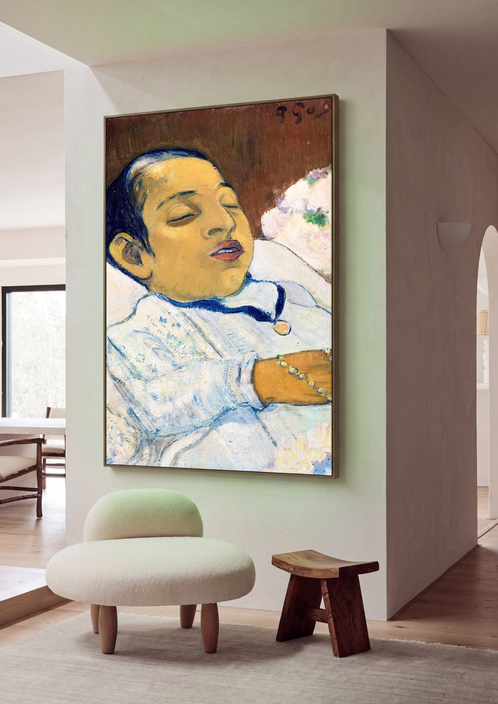 Quadro Decorativo Criança Adormecida - Paul Gauguin em ambiente decorado