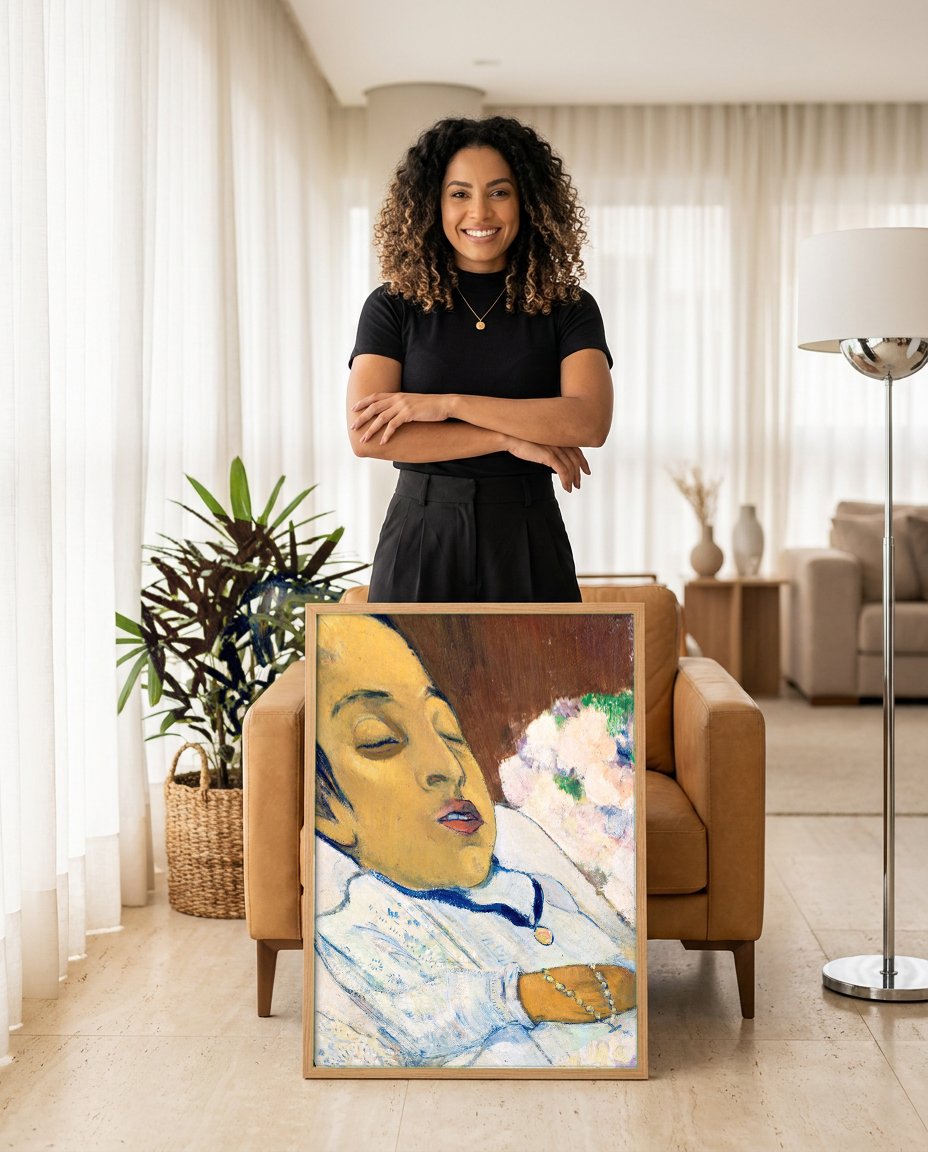 Quadro Decorativo Criança Adormecida - Paul Gauguin com modelo em ambiente