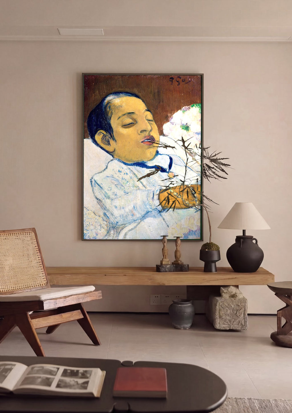 Quadro Decorativo Criança Adormecida - Paul Gauguin em ambiente decorado