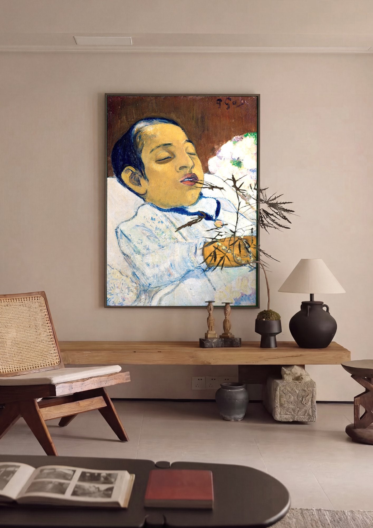 Quadro Decorativo Criança Adormecida - Paul Gauguin em ambiente decorado