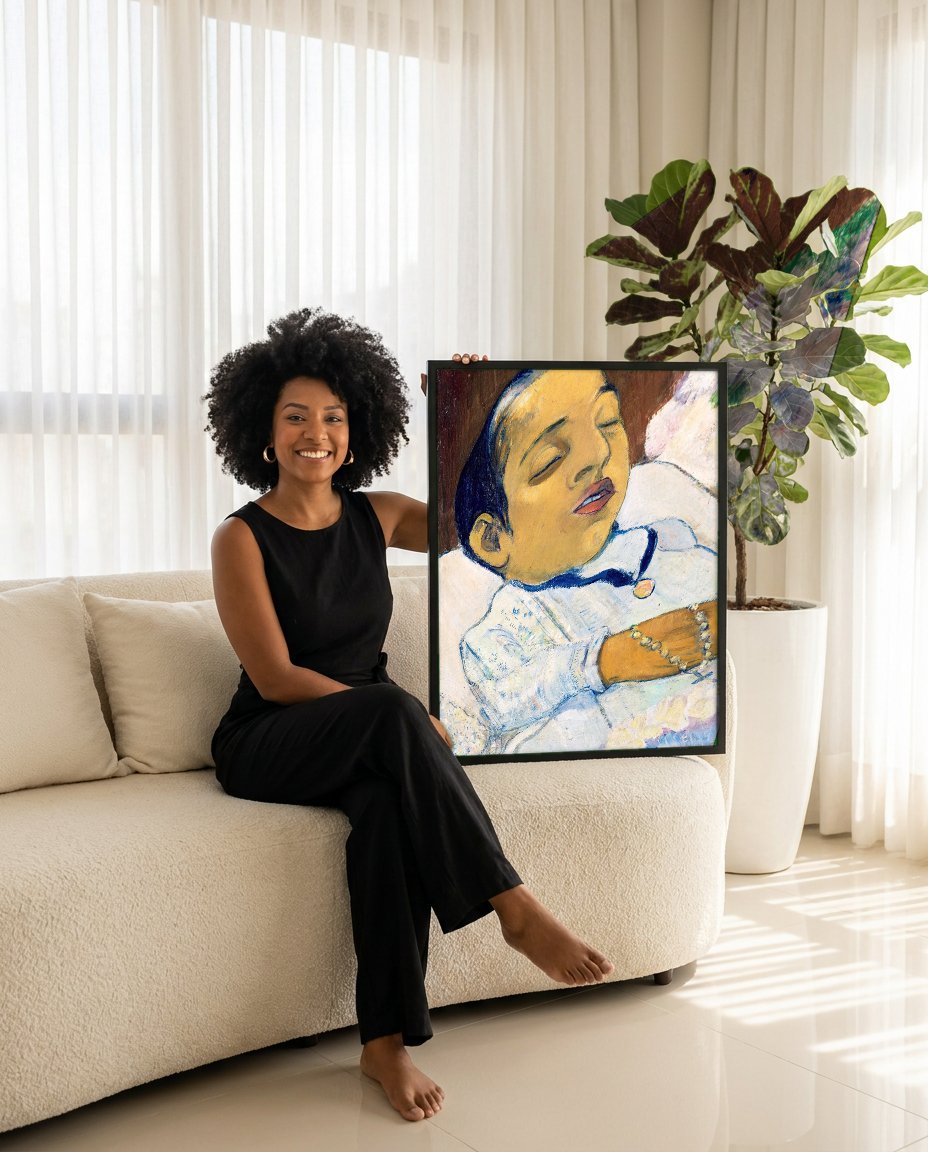 Quadro Decorativo Criança Adormecida - Paul Gauguin com modelo em ambiente