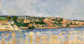 Quadro decorativo paisagem costeira com mar azul, casas na encosta e céu claro, obra de Paul Cézanne