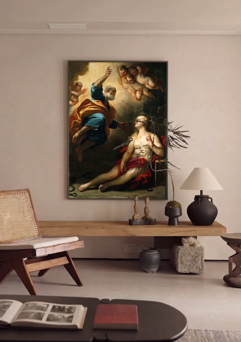 Quadro Decorativo A Libertação de São Pedro - Luca Giordano em ambiente decorado