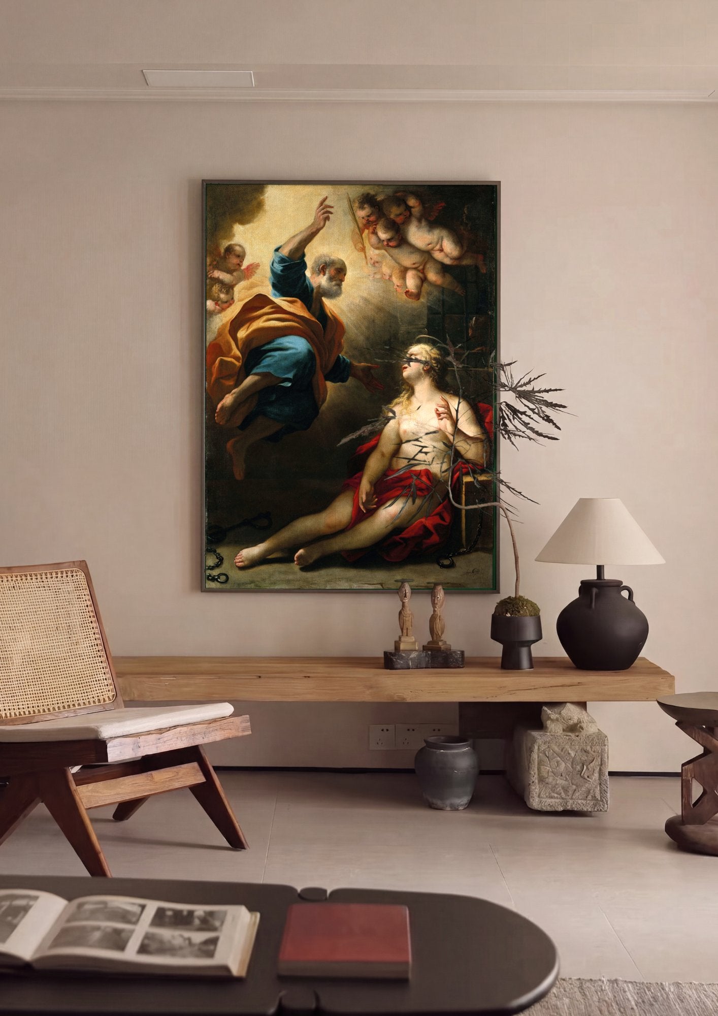 Quadro Decorativo A Libertação de São Pedro - Luca Giordano em ambiente decorado