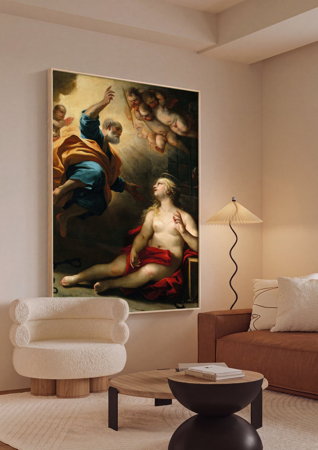 Quadro Decorativo A Libertação de São Pedro - Luca Giordano em ambiente decorado
