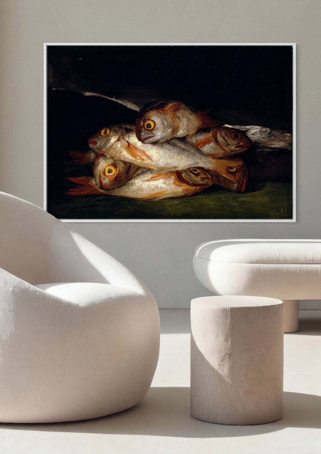 Quadro Decorativo 'Natureza-morta com Peixes' - Goya em ambiente decorado