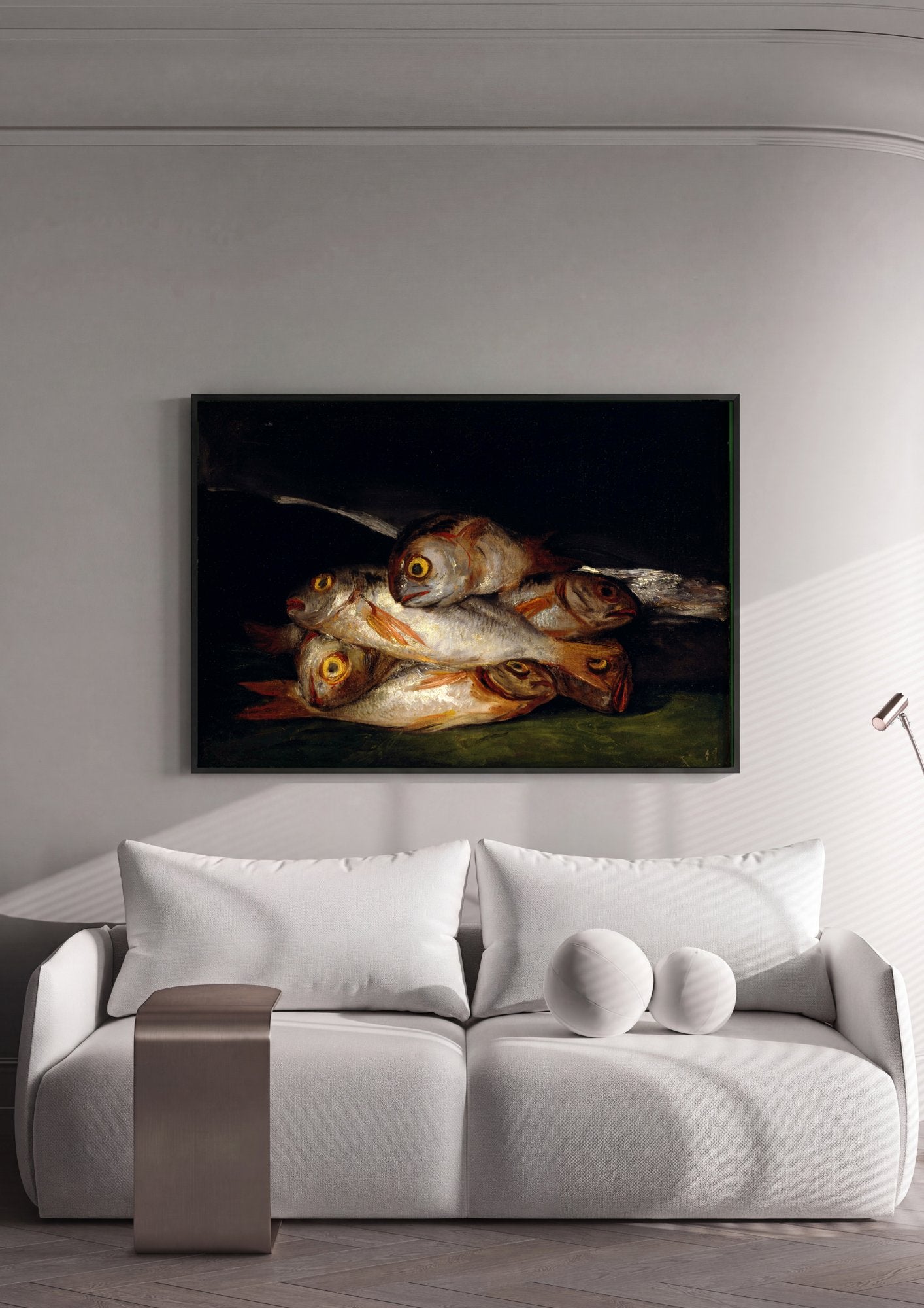 Quadro Decorativo 'Natureza-morta com Peixes' - Goya em ambiente decorado