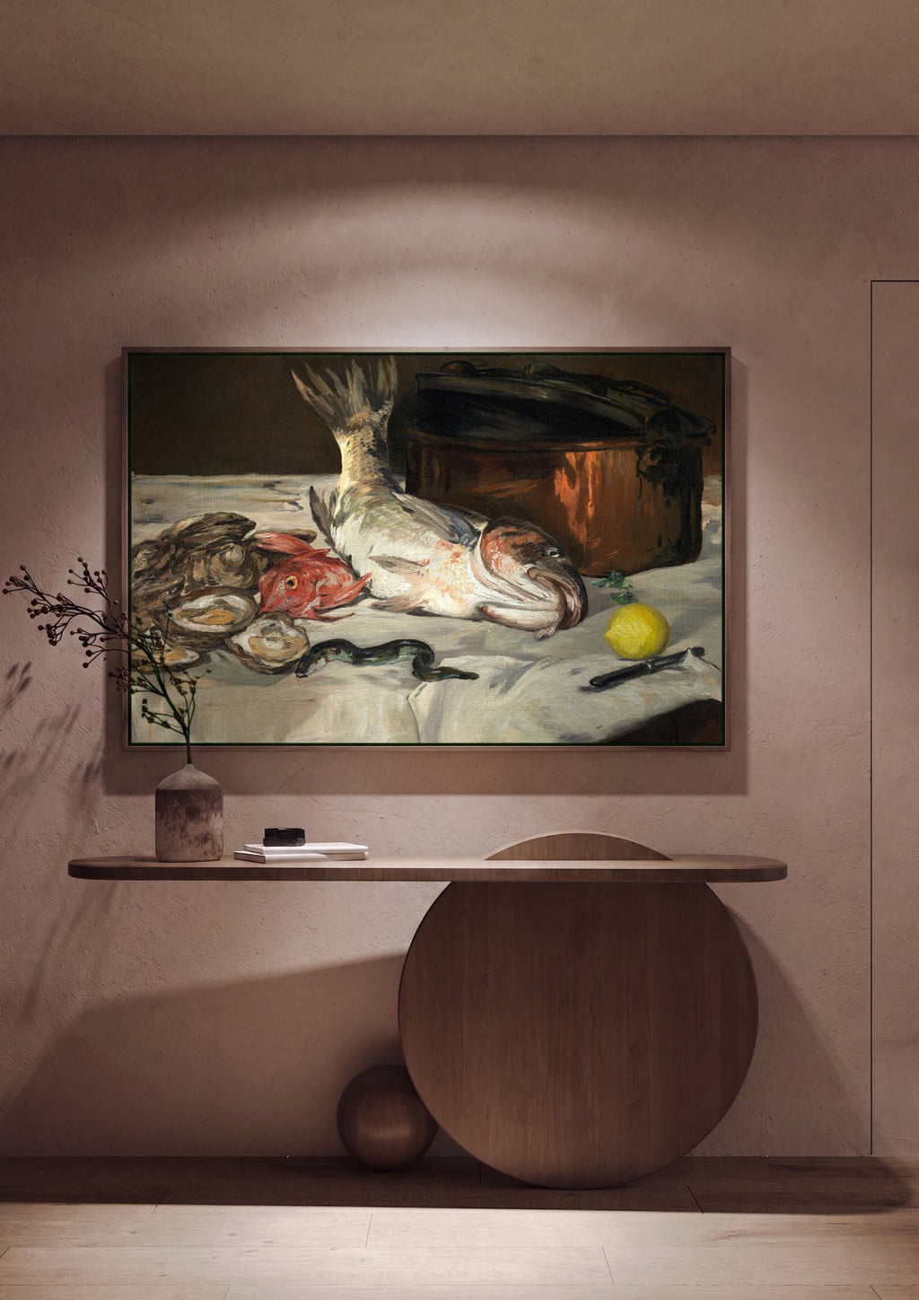 Quadro Decorativo Natureza-Morta com Peixes - Edouard Manet em ambiente decorado