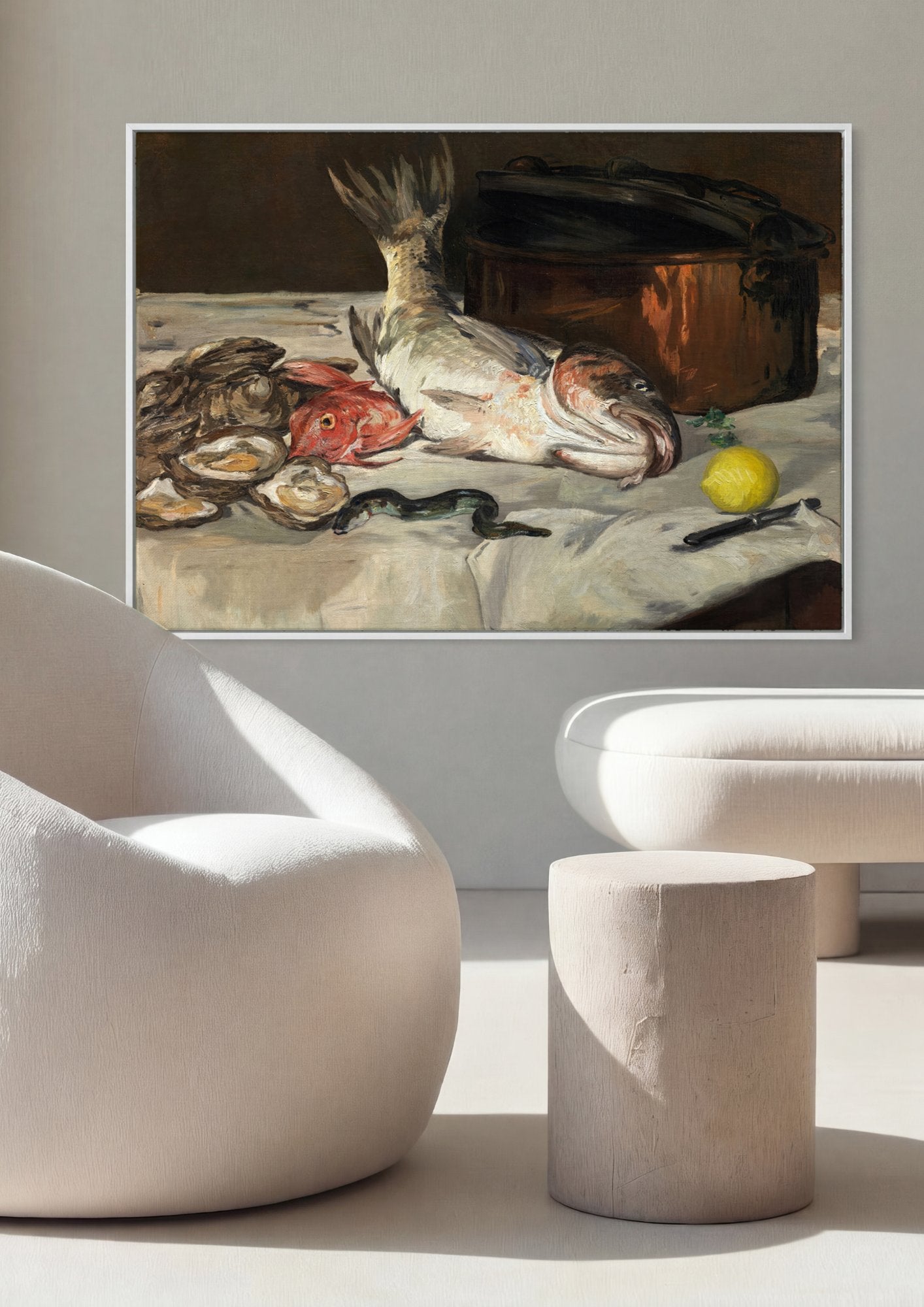 Quadro Decorativo Natureza-Morta com Peixes - Edouard Manet em ambiente decorado