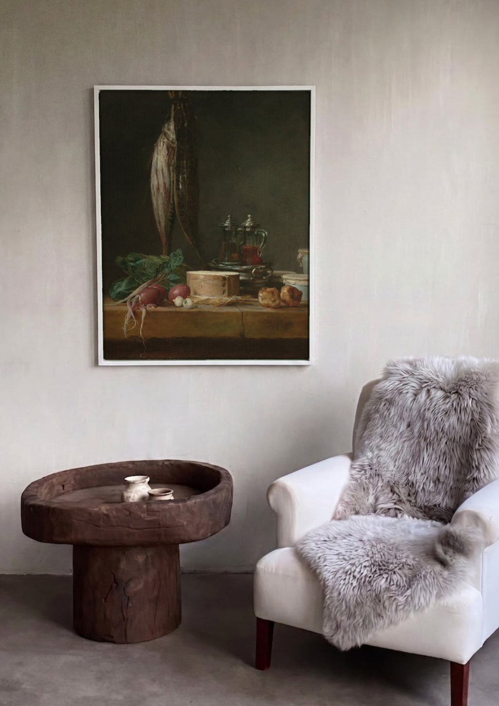 Quadro Decorativo Natureza-Morta com Peixes – Jean Siméon Chardin em ambiente decorado