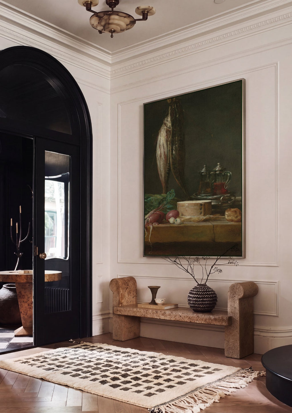 Quadro Decorativo Natureza-Morta com Peixes – Jean Siméon Chardin em ambiente decorado