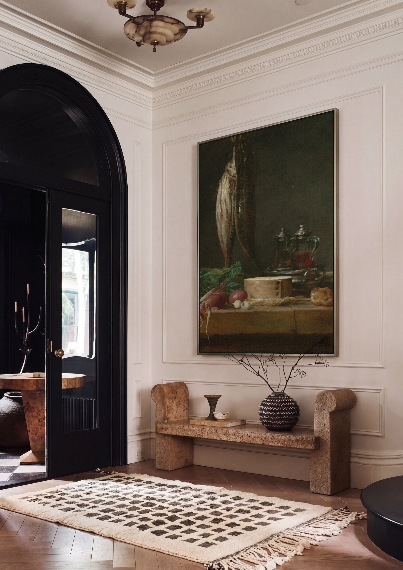 Quadro Decorativo Natureza-Morta com Peixes – Jean Siméon Chardin em ambiente decorado