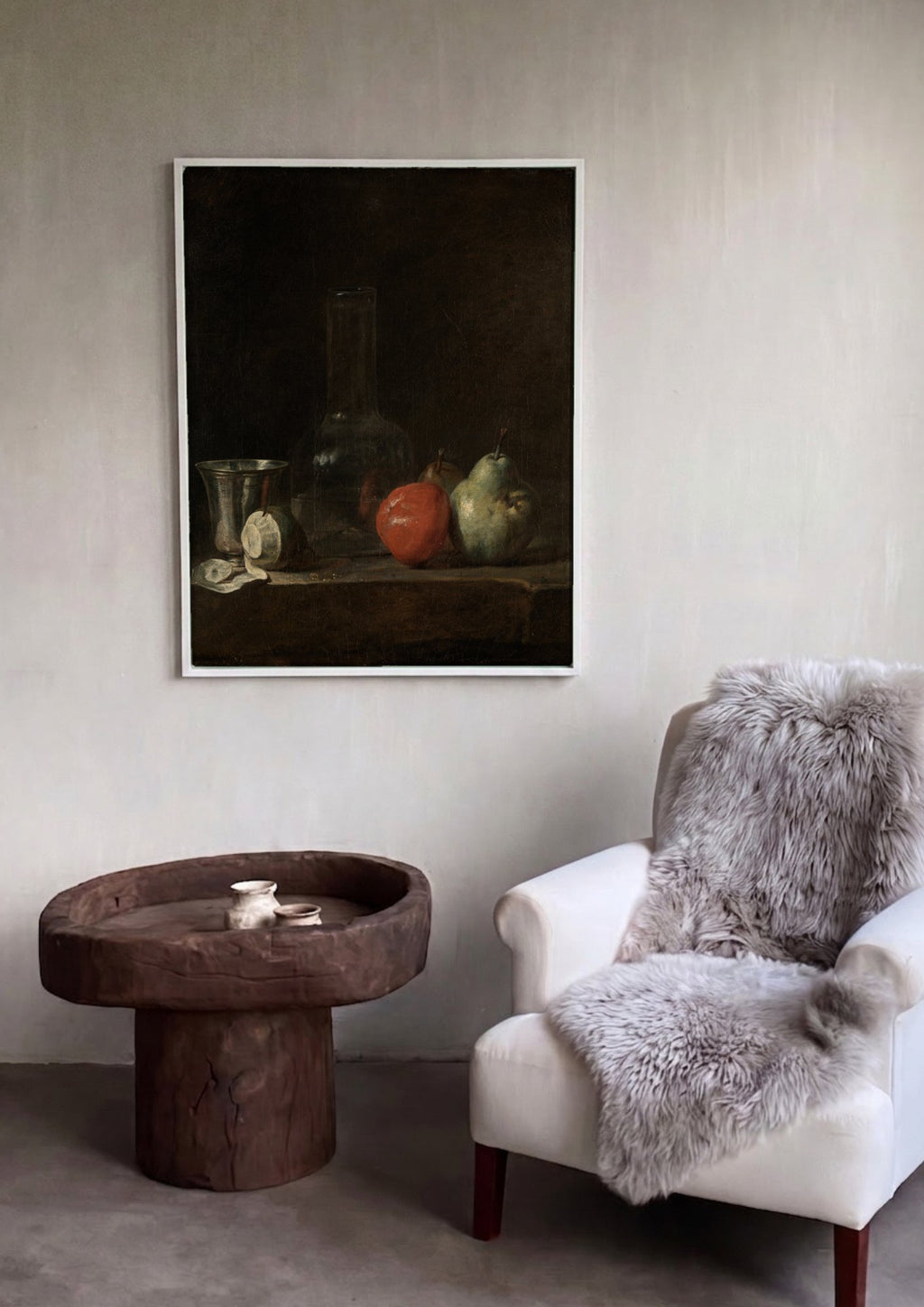 Quadro Decorativo Natureza-Morta com Pera e Copo - Chardin em ambiente decorado