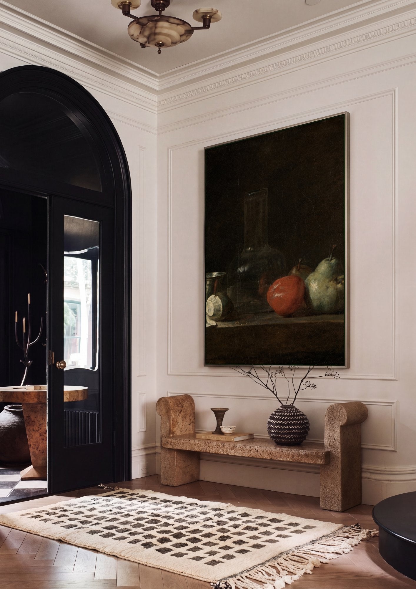 Quadro Decorativo Natureza-Morta com Pera e Copo - Chardin em ambiente decorado