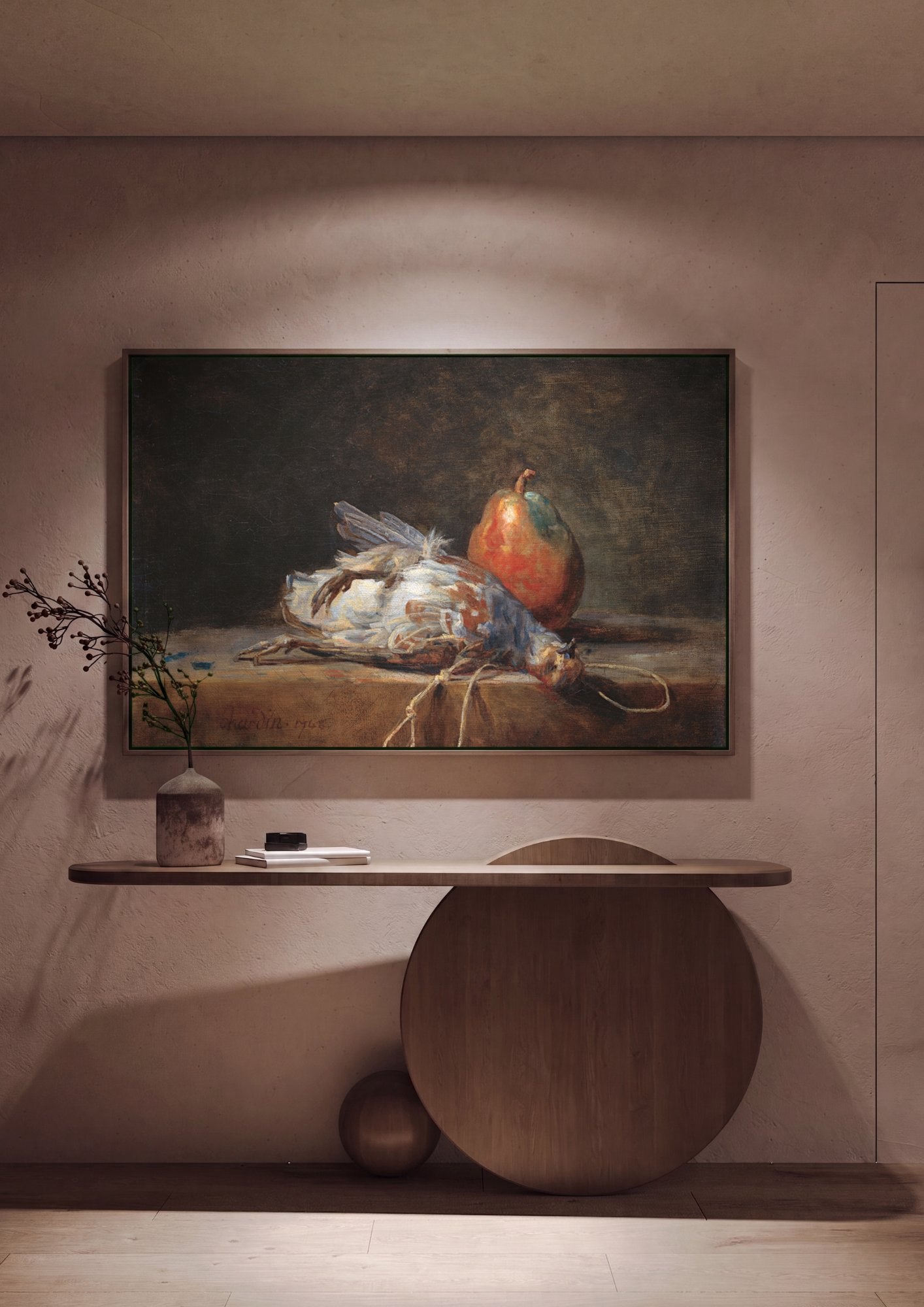 Quadro Decorativo Natureza-Morta com Perdiz e Pera - Chardin em ambiente decorado