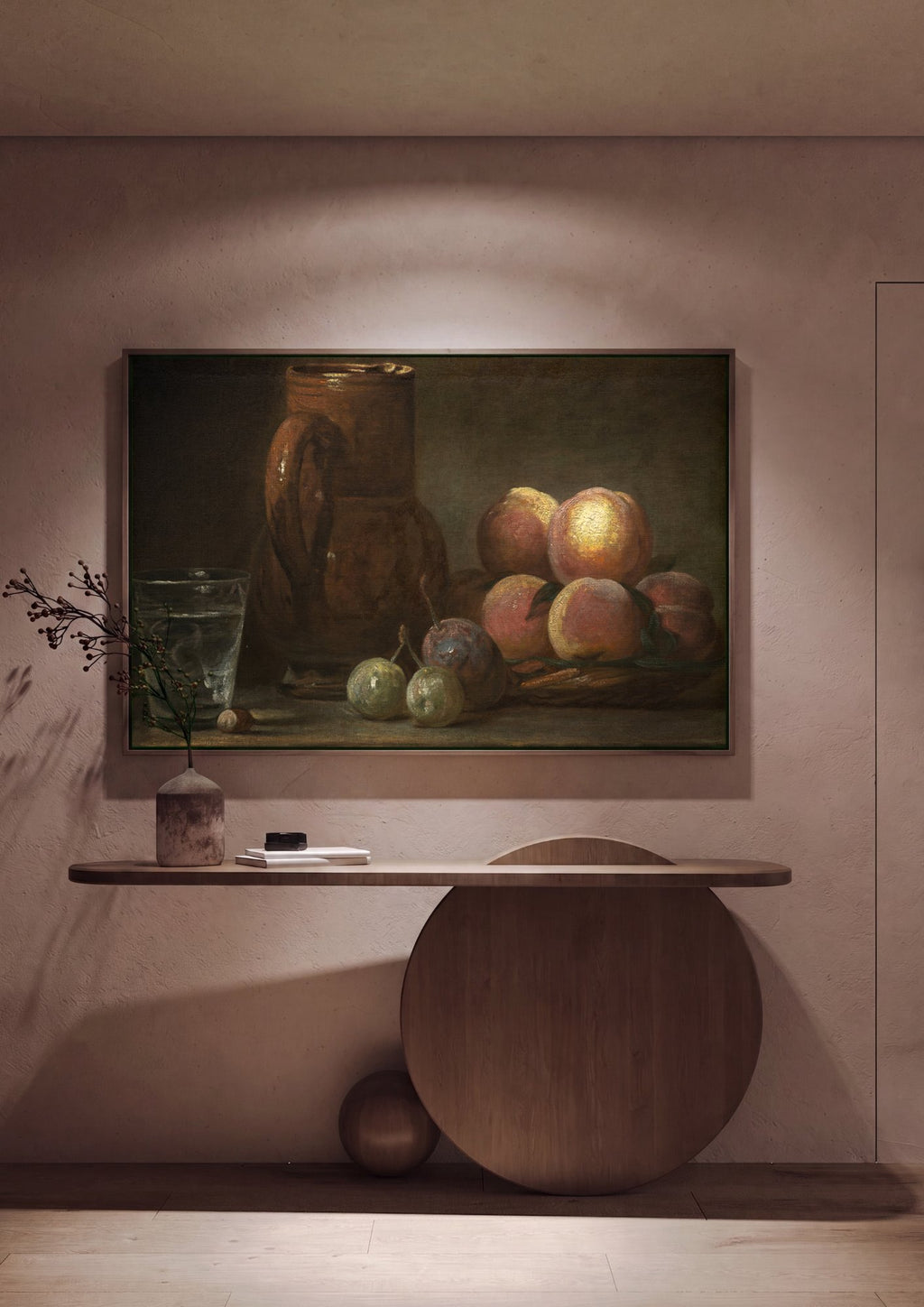 Quadro Decorativo Natureza-Morta com Pêssegos e Jarra - Chardin em ambiente decorado