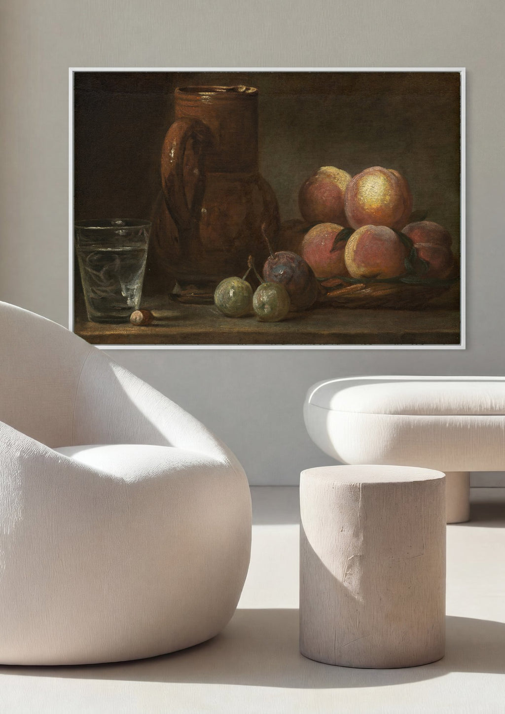 Quadro Decorativo Natureza-Morta com Pêssegos e Jarra - Chardin em ambiente decorado