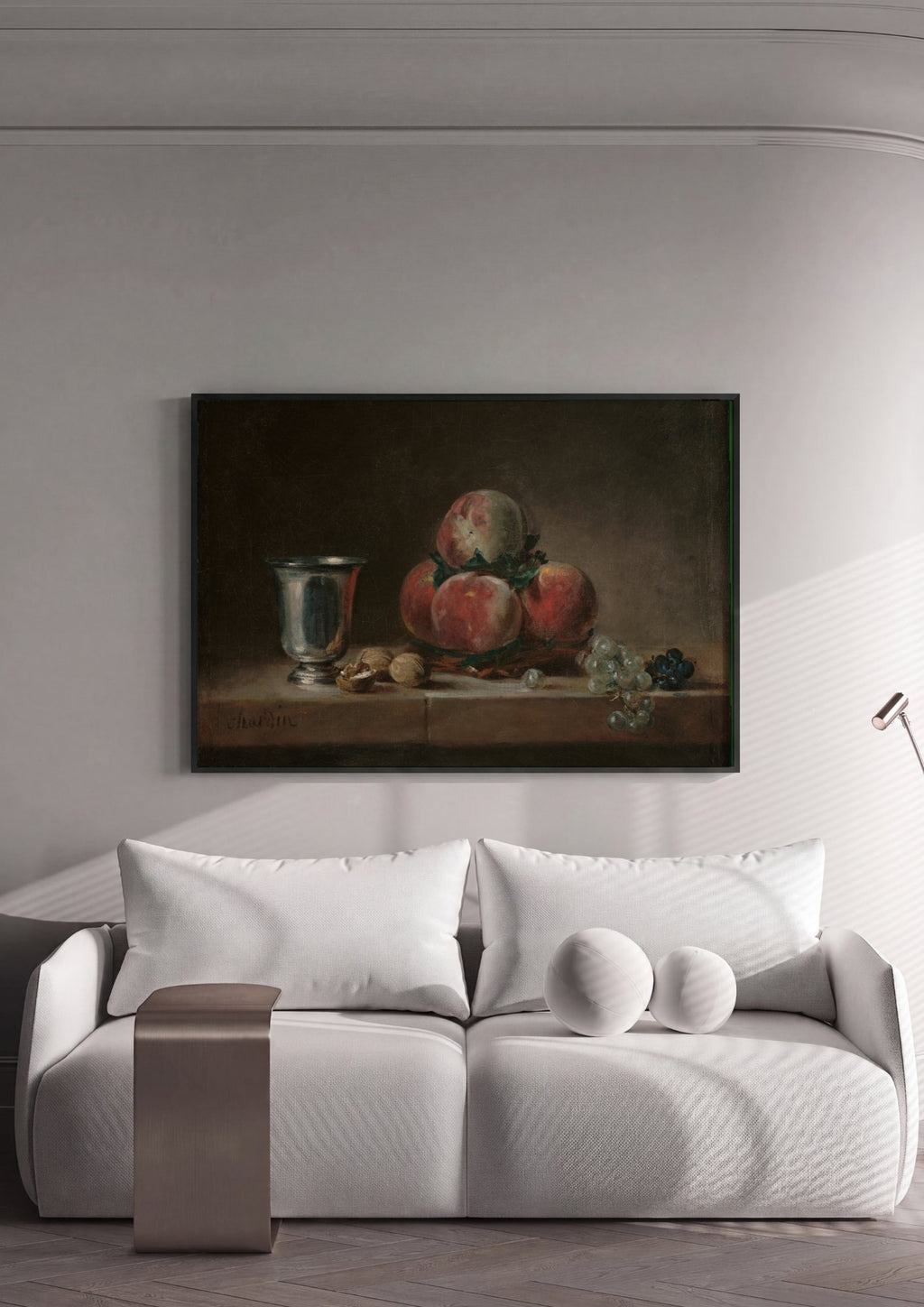 Quadro Decorativo Natureza-Morta com Pêssegos - Chardin em ambiente decorado