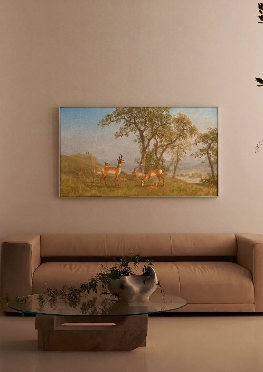 Quadro Decorativo: Paisagem com Antílopes - Albert Bierstadt em ambiente decorado