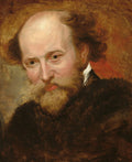 Retrato de William Shakespeare, atribuído a Peter Paul Rubens, exibindo um homem calvo com barba e bigode dourados, vestindo roupa escura e gola branca, contra um fundo marrom-avermelhado.