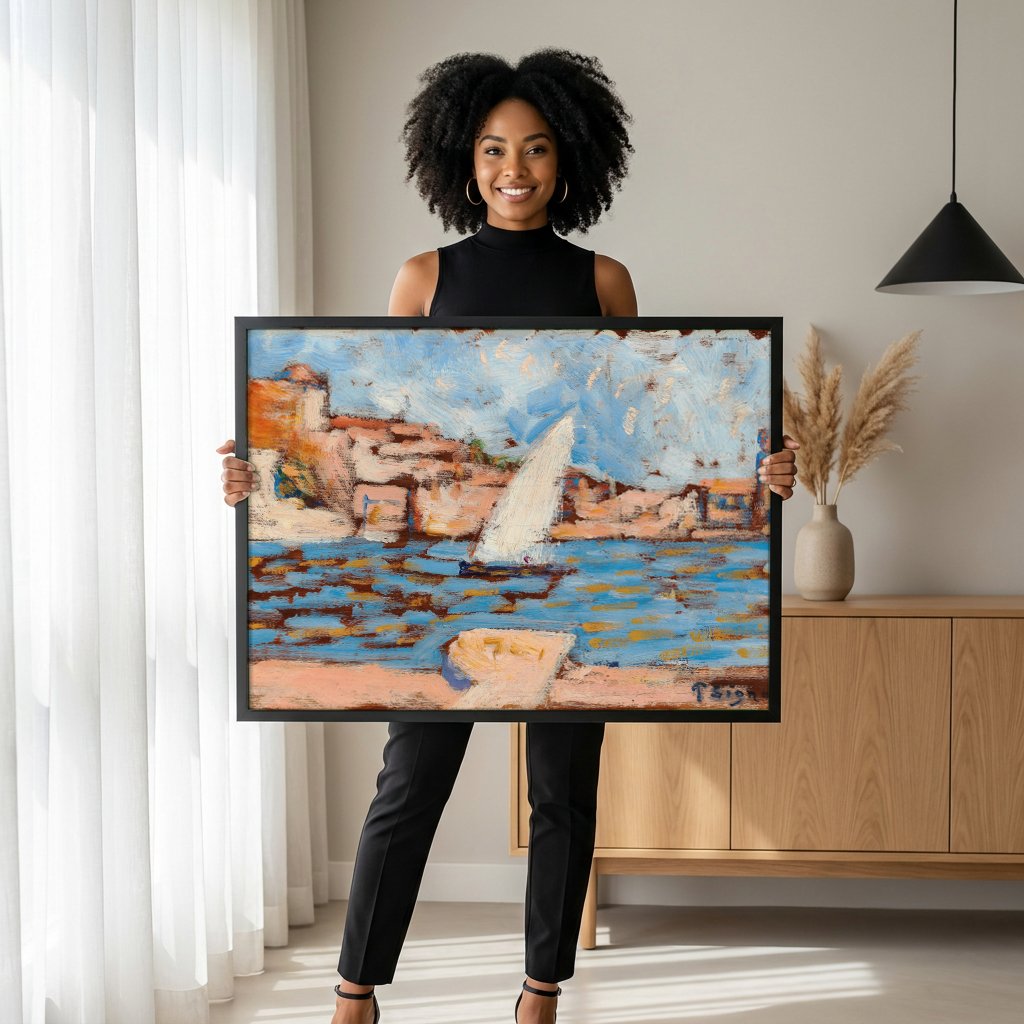Quadro Decorativo A Vela em Saint-Tropez - Paul Signac com modelo em ambiente