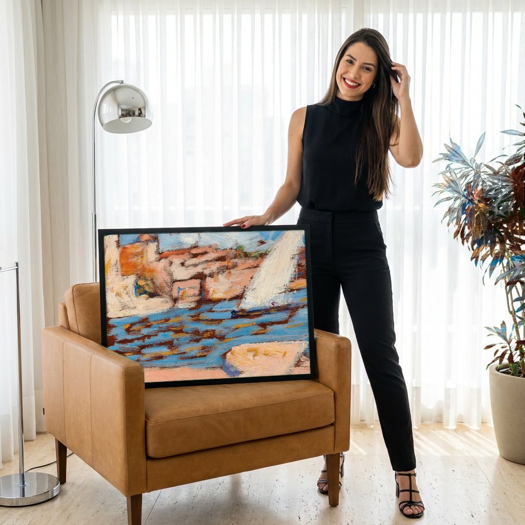 Quadro Decorativo A Vela em Saint-Tropez - Paul Signac com modelo em ambiente