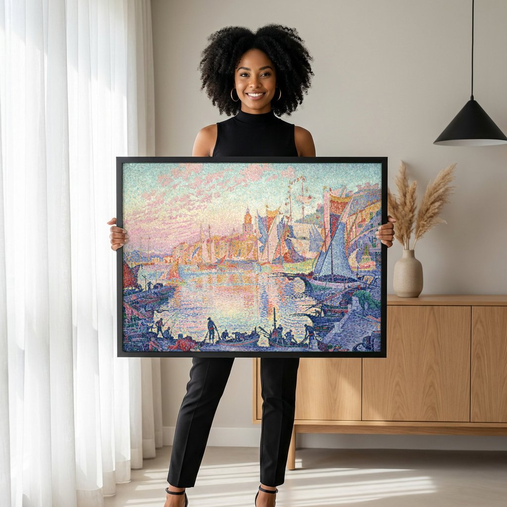 Quadro Decorativo Porto de Saint-Tropez - Paul Signac com modelo em ambiente