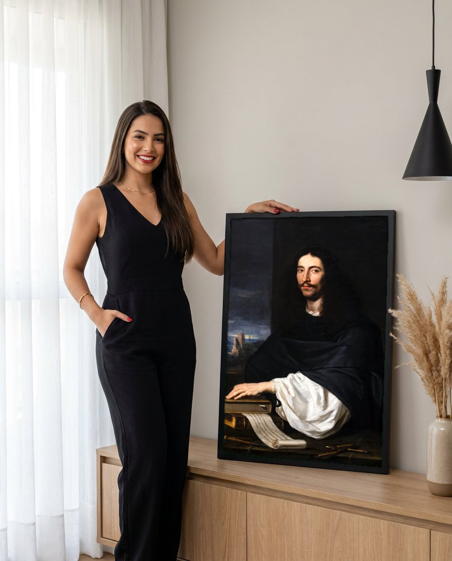 Quadro Decorativo Retrato de um Homem - Philippe de Champaigne com modelo em ambiente