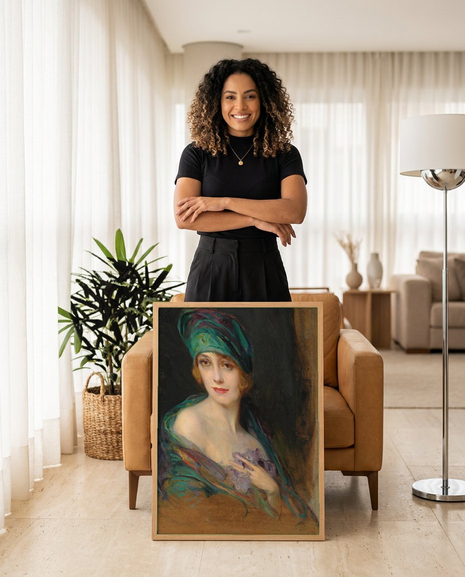 Quadro Decorativo Retrato de Senhora - Philip Alexius de László com modelo em ambiente