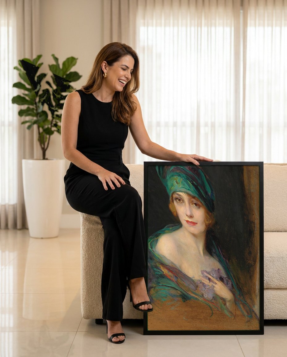 Quadro Decorativo Retrato de Senhora - Philip Alexius de László com modelo em ambiente