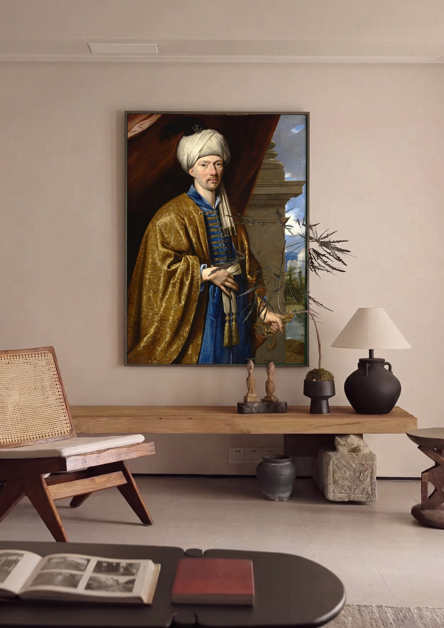 Quadro Decorativo Homem com Turbante – Philippe de Champaigne em ambiente decorado