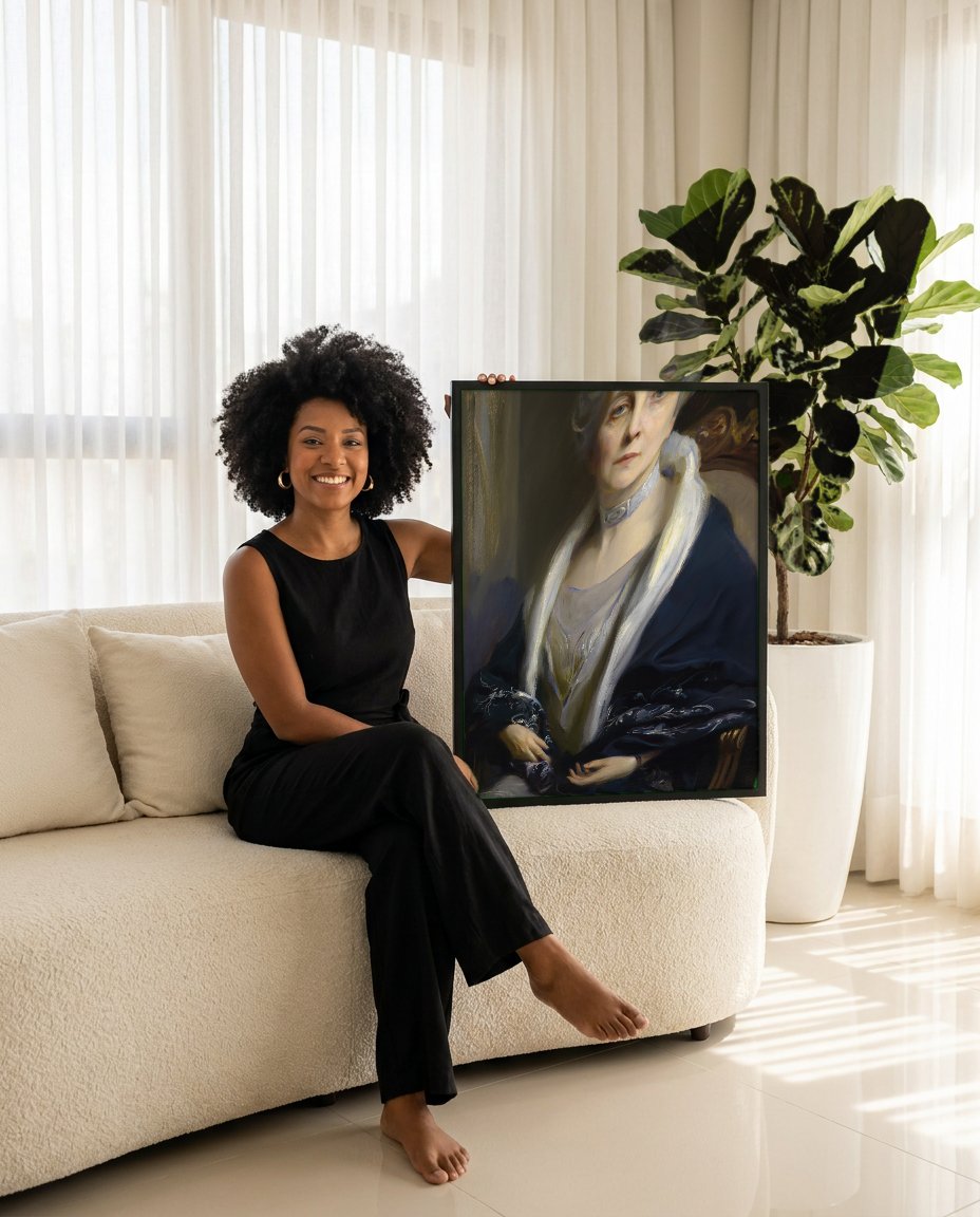 Quadro Decorativo Retrato de Senhora - Philip Alexius de László com modelo em ambiente