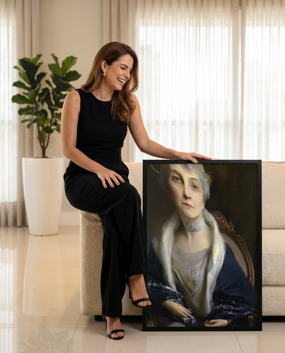 Quadro Decorativo Retrato de Senhora - Philip Alexius de László com modelo em ambiente