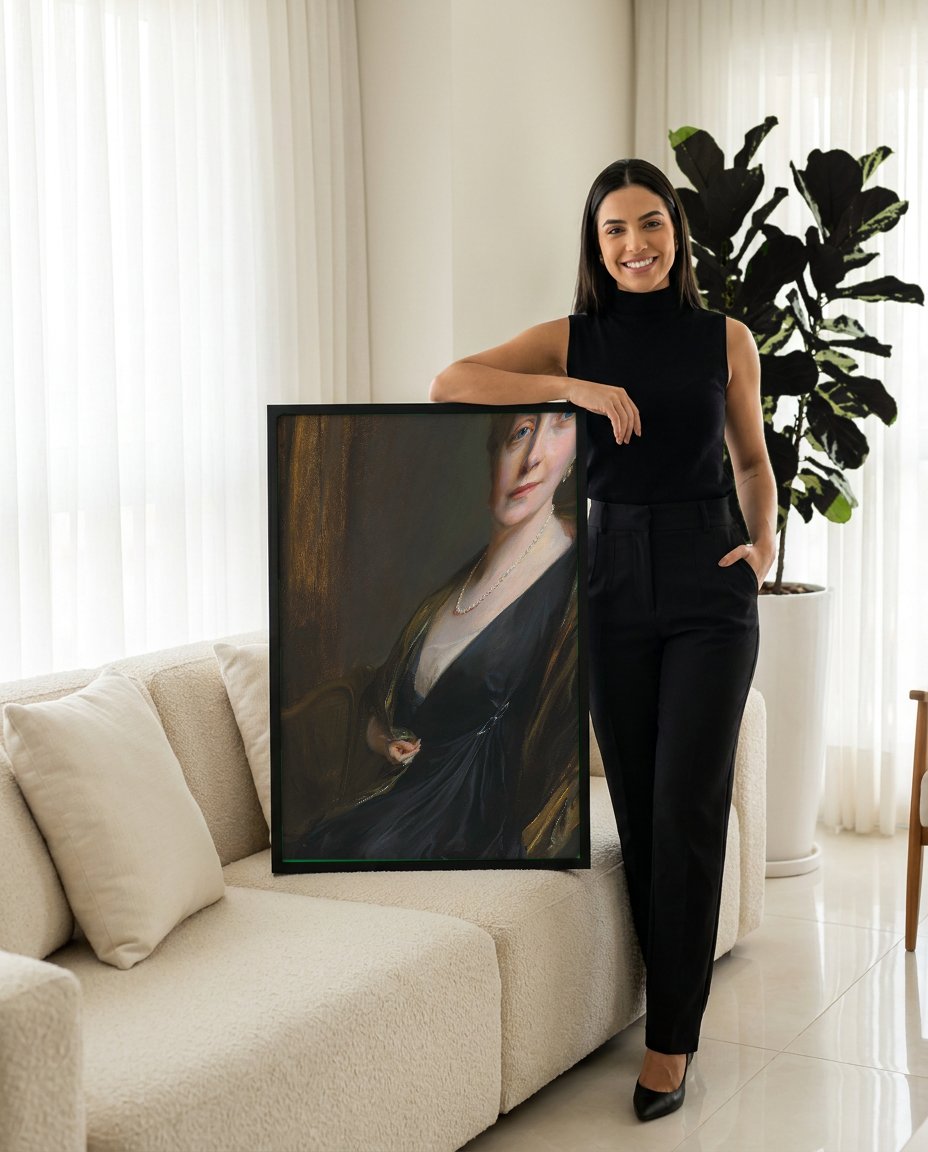 Quadro Decorativo Retrato de Senhora – Philip Alexius de László com modelo em ambiente