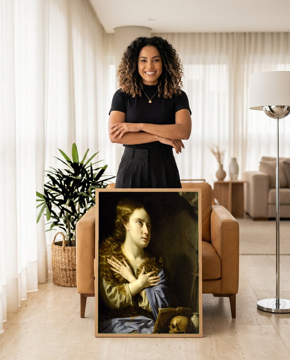 Quadro Decorativo Madalena Penitente - Philippe de Champaigne com modelo em ambiente