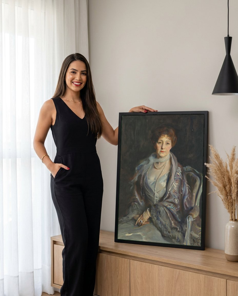 Quadro Decorativo Retrato de Senhora - Philip de László com modelo em ambiente