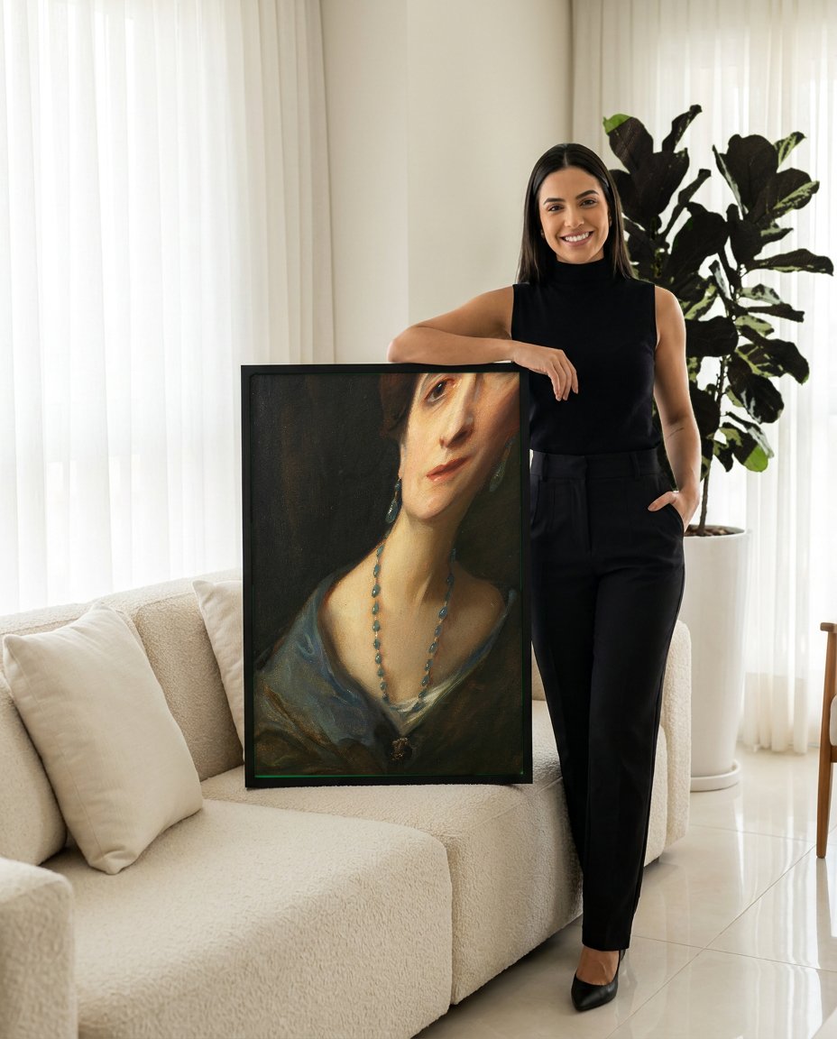 Quadro Decorativo Retrato de Senhora - Philip de László com modelo em ambiente