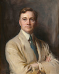 Retrato de um jovem cavalheiro de cabelos castanhos, olhos azuis e expressão séria, vestindo um casaco claro e gravata, atribuído a Philip Alexius de László.