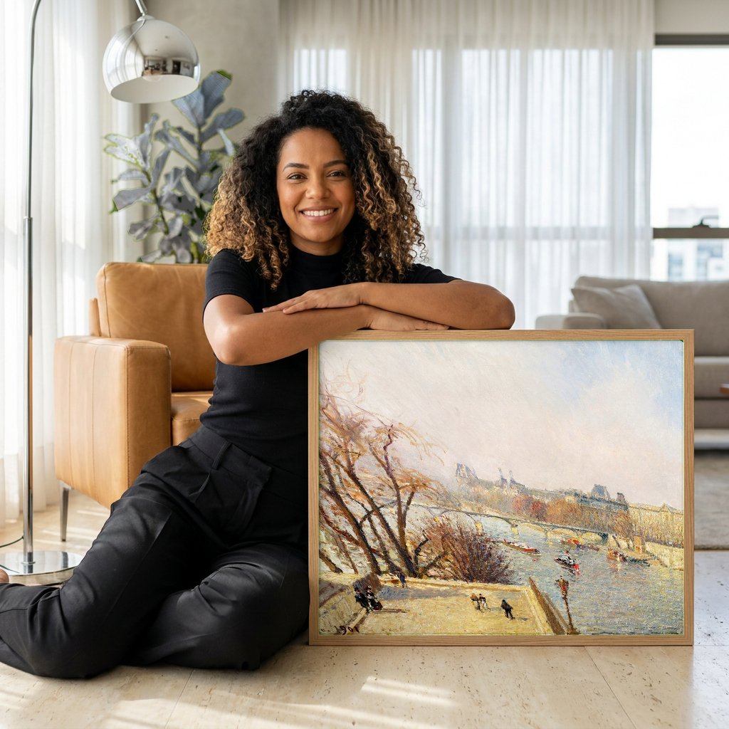 Quadro Decorativo A Pont Neuf - Camille Pissarro com modelo em ambiente