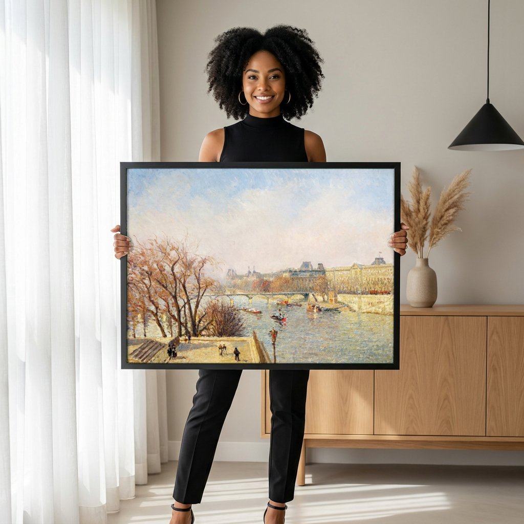 Quadro Decorativo A Pont Neuf - Camille Pissarro com modelo em ambiente