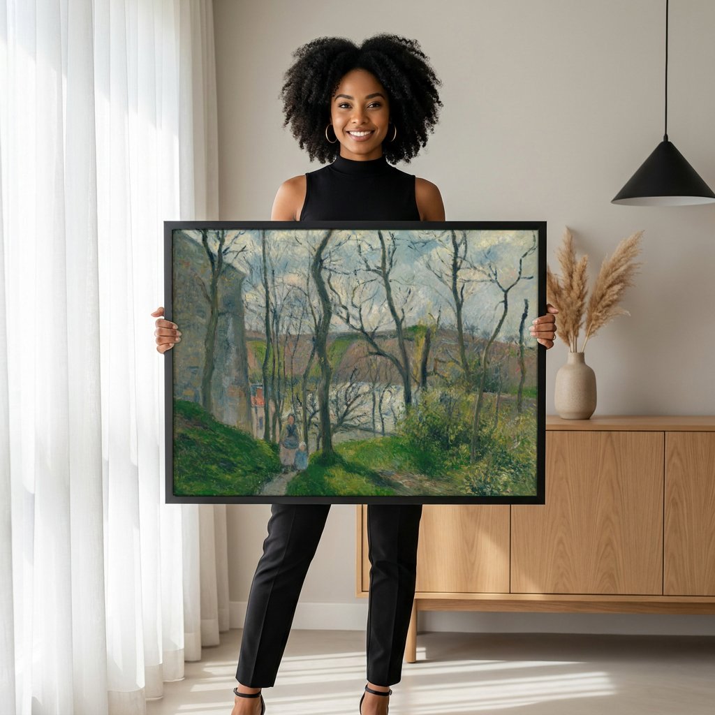 Quadro Decorativo Caminho na Floresta - Pissarro com modelo em ambiente