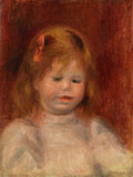 Retrato impressionista de uma menina com cabelo ruivo e laço laranja, olhos fechados, sobre fundo marrom avermelhado. Atribuído a Pierre-Auguste Renoir.