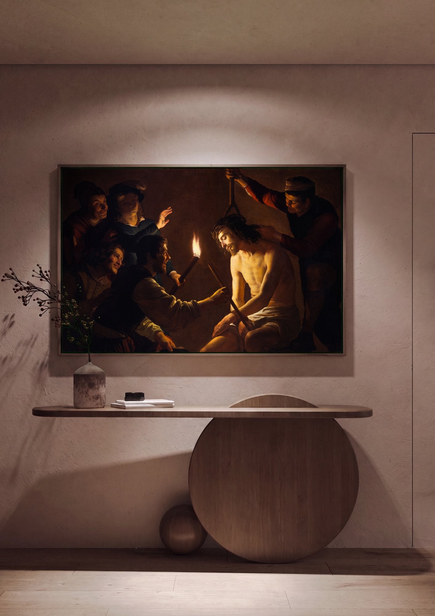 Quadro Decorativo Jesus Coroado de Espinhos - Gerard van Honthorst em ambiente decorado